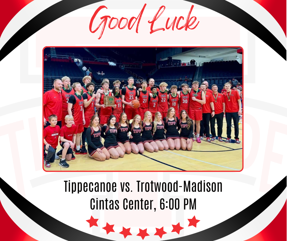 Graphic wishing the THS boys basketball team good luck tonight.