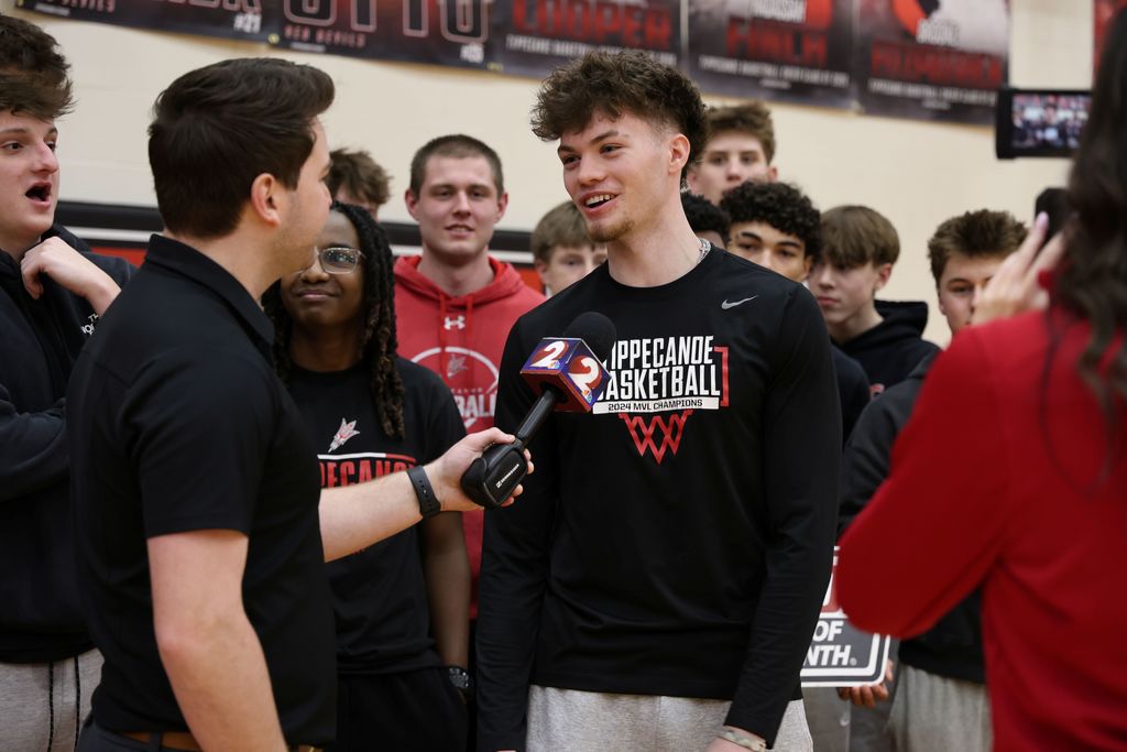 THS senior  gets awarded as Penn Station Athlete of the Month from channel 2.