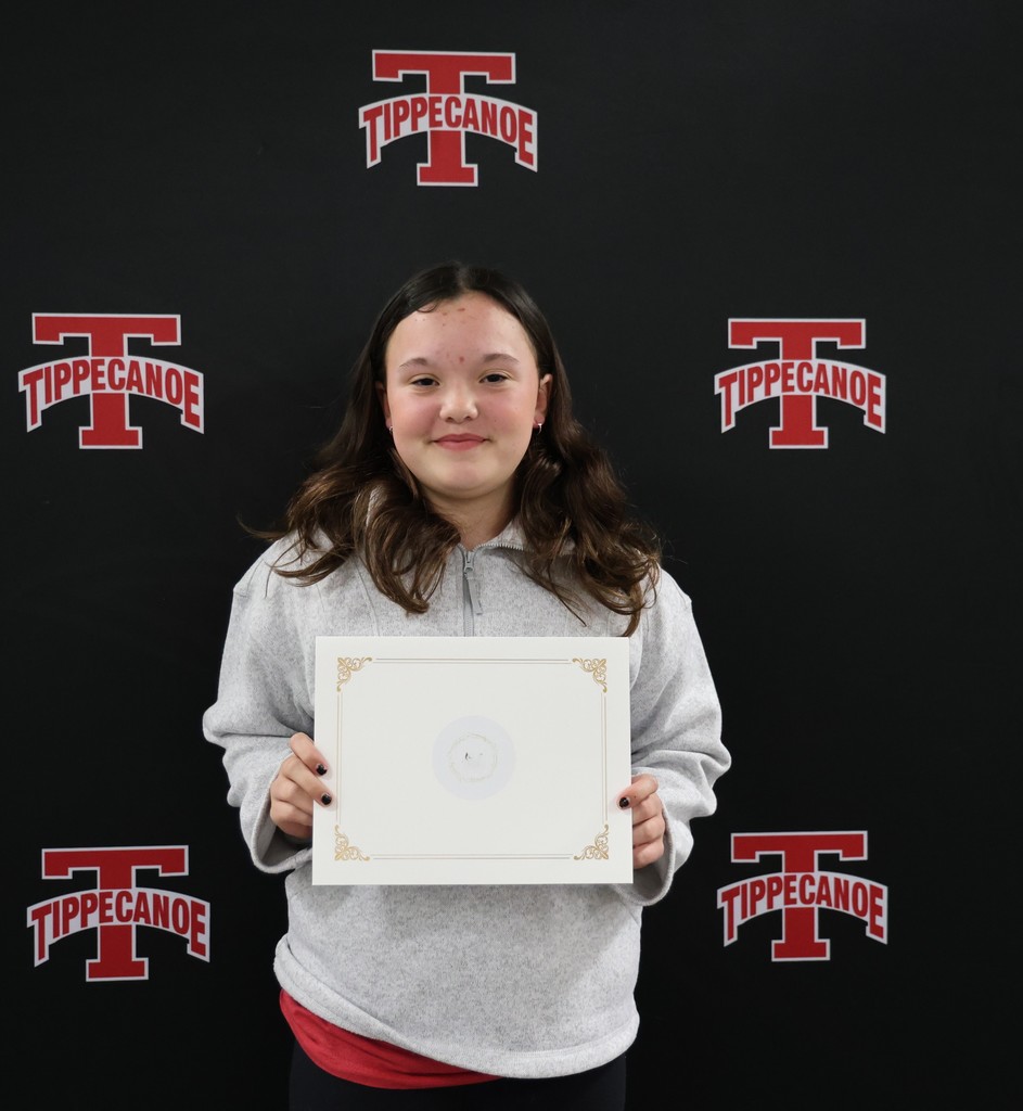 Tippecanoe Middle School student honored at the monthly Board of Education Meeting.