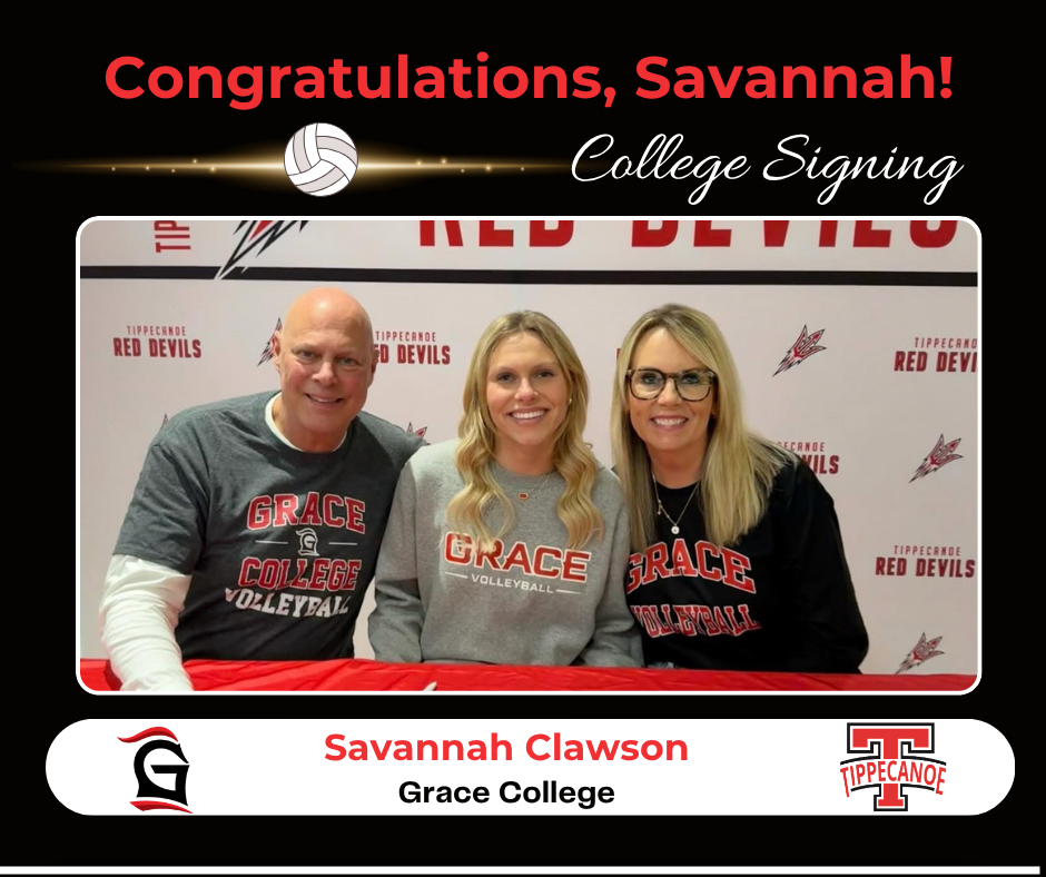 College signing for Savannah who is pictured with her parents.  