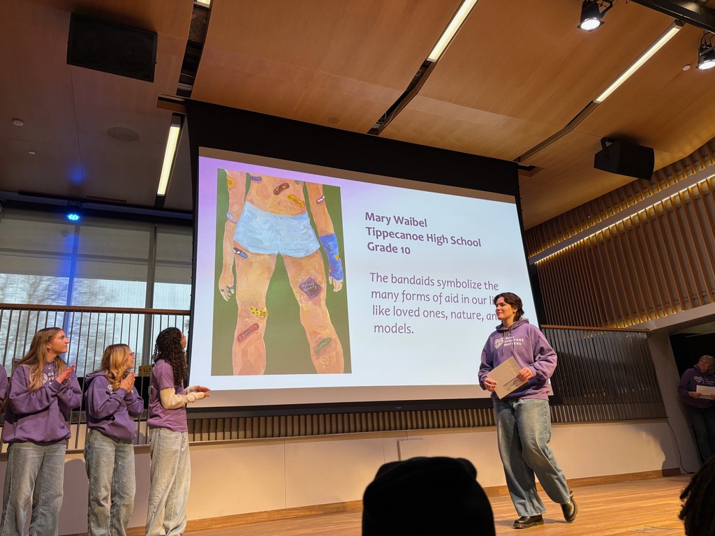 The artwork by Mary Waibel shows on the projector.  