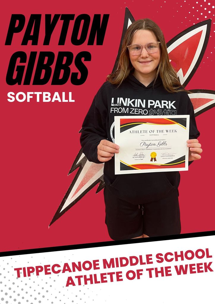 Tippecanoe Middle School Athlete of the Week Payton Gibbs.