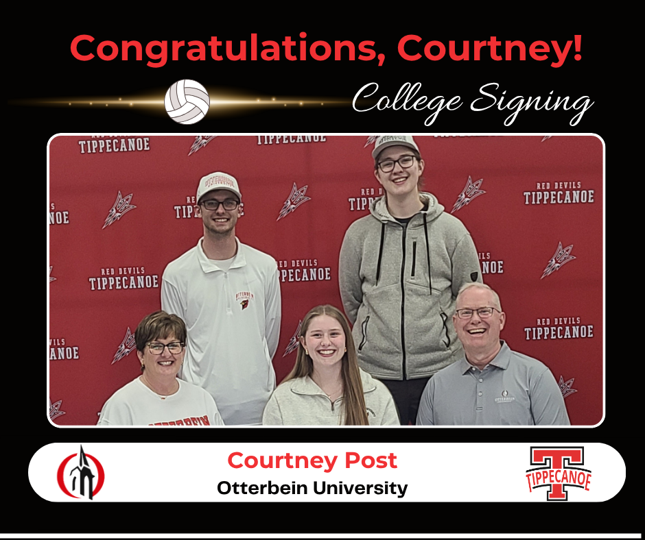 THS student with her family at college signing for Otterbein University.