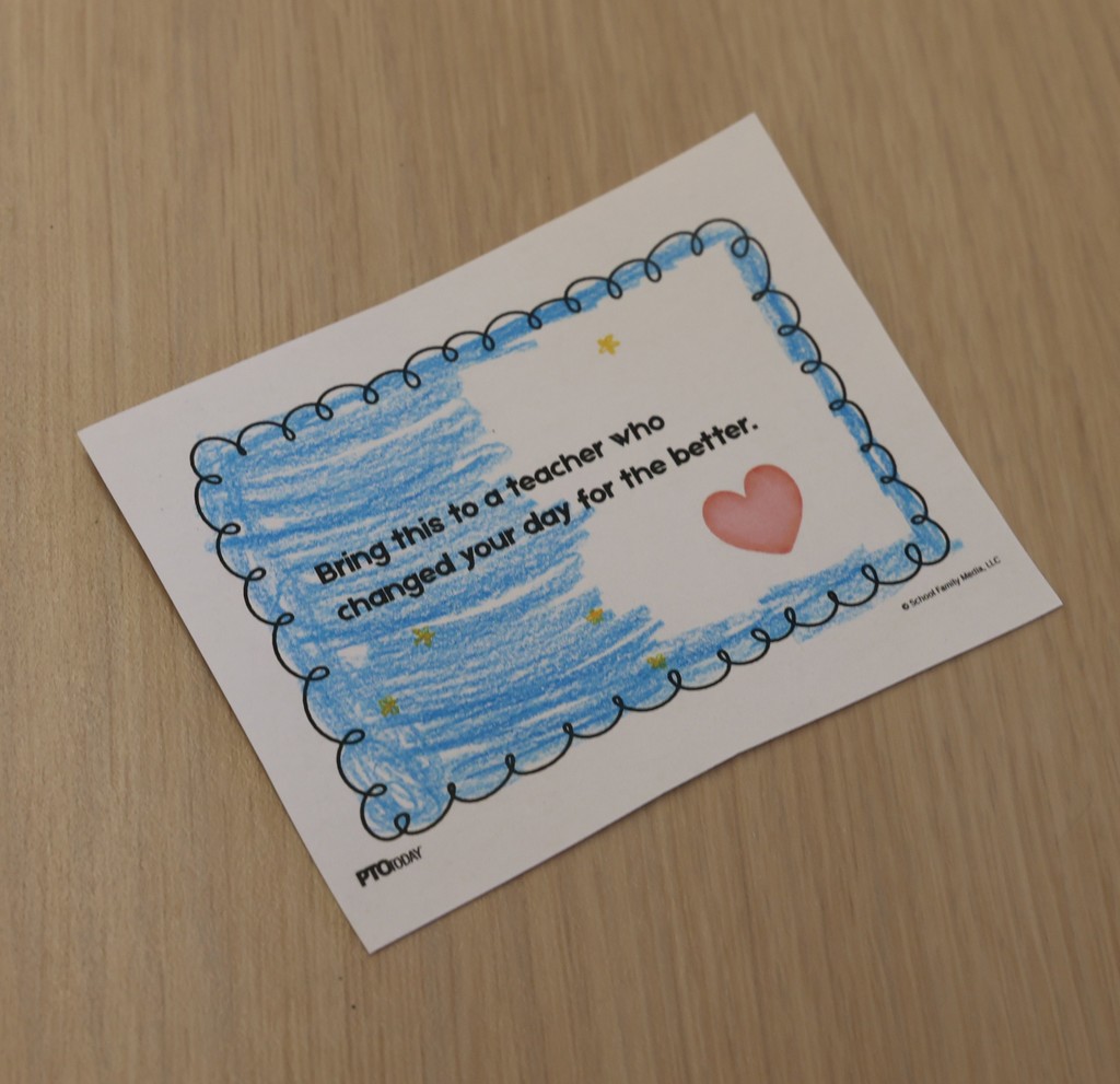 A half colored note of appreciation for a teacher.  