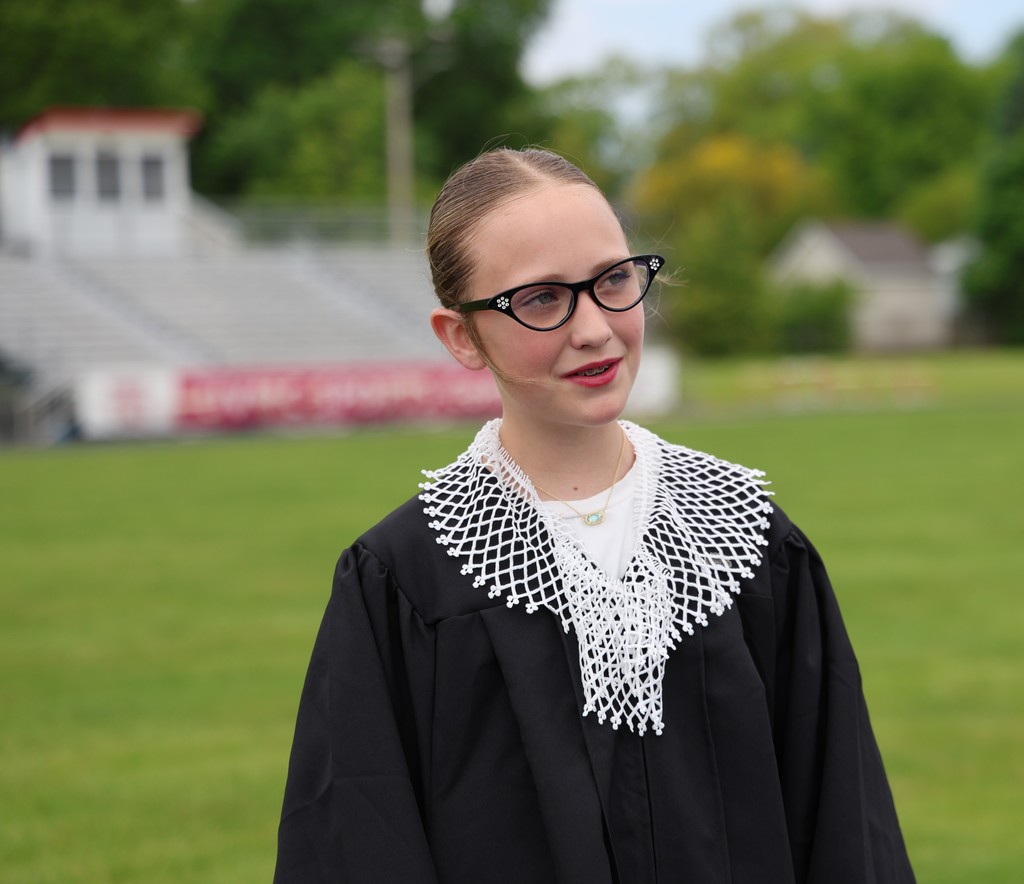 A student dressed as Ruth Ginsberg.