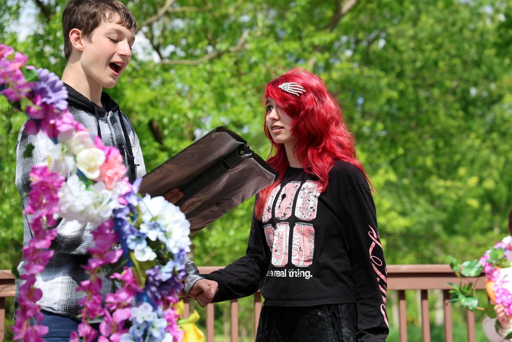 TMS theatre students rehearse their lines for Midsummer's Dream.