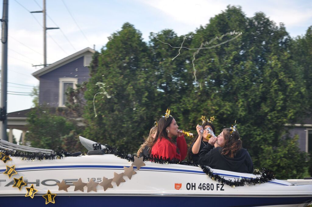 THS students are on a boat as they get to school on the last day of classes.  