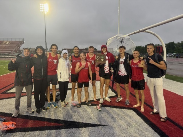 THS boys track and field team pose after winning several events and the championship.