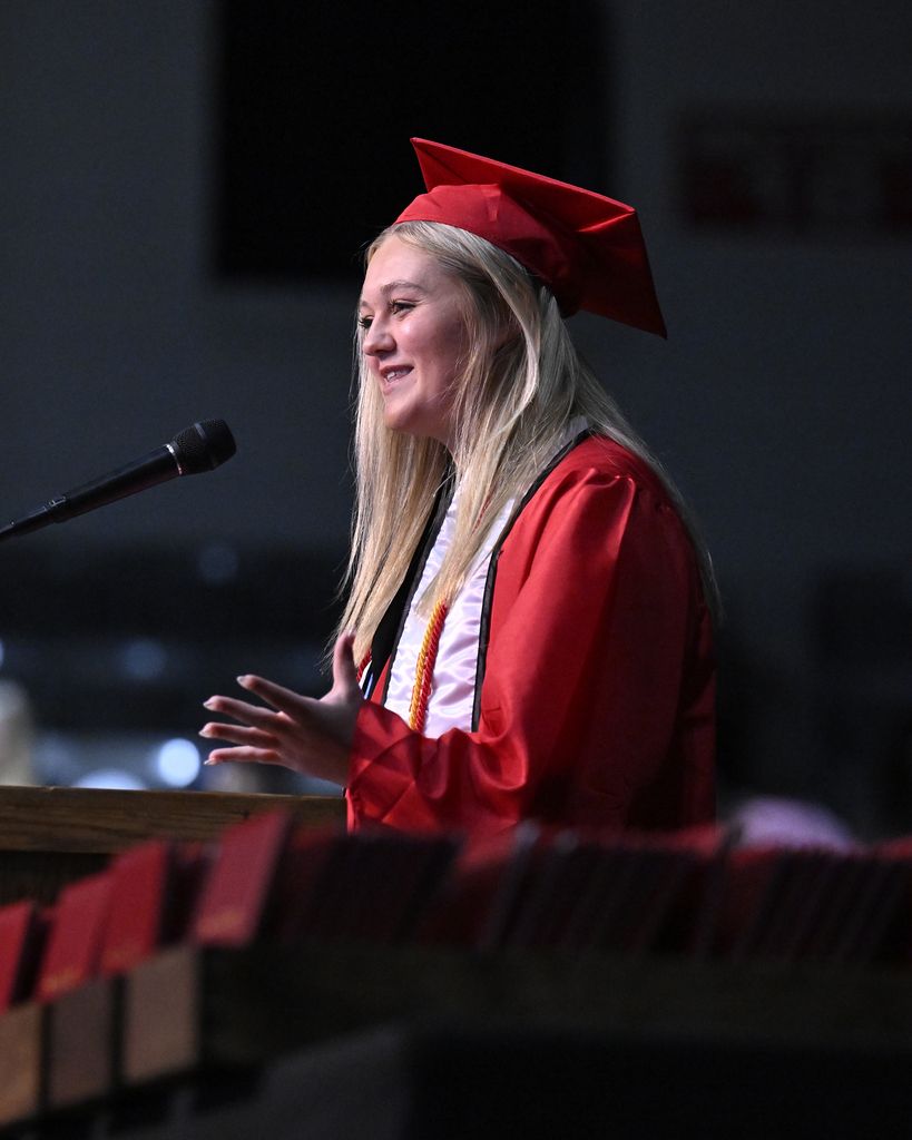 A THS students speaks at graduation.