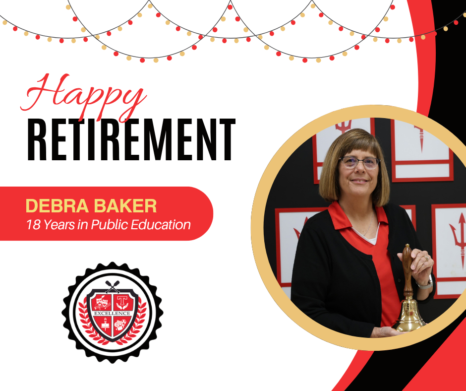 Graphic to congratulate retiree Debra Baker.
