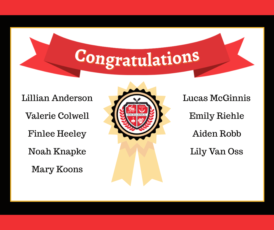 Congratulations graphic in  red, white, and black to congratulate the 7th grade Student Engagement Award honorees.