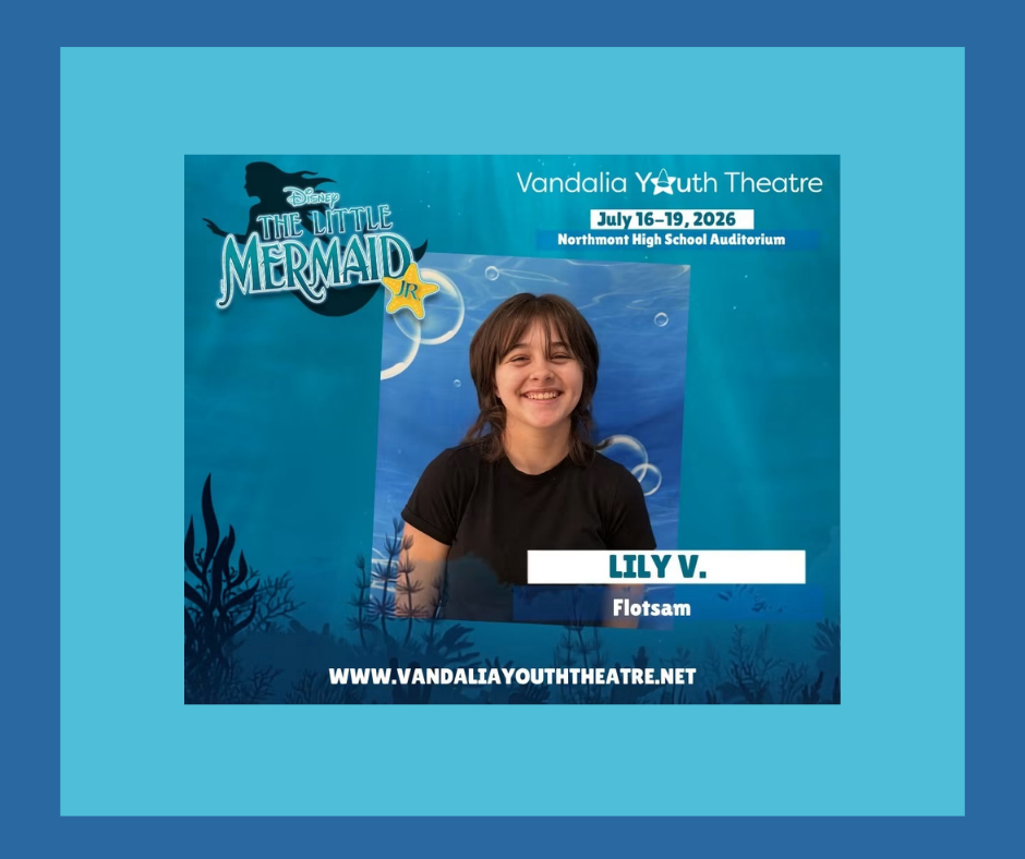 Graphic to highlight the students who are performing on stage for the Vandalia Youth Theatre.