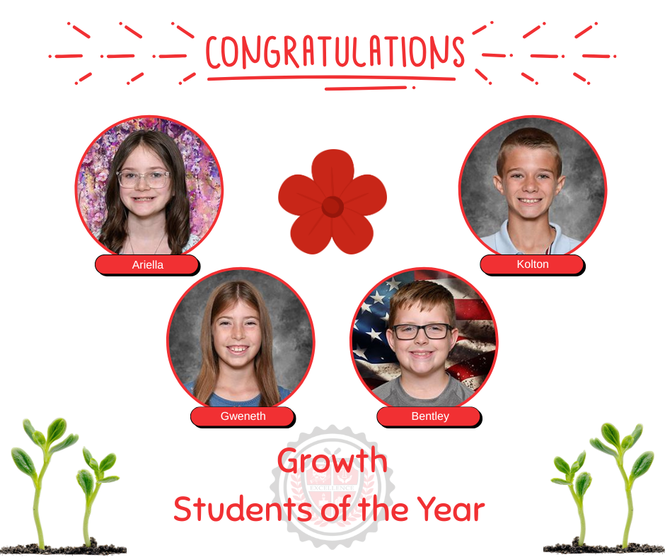 Congratulations to four of our 4-th grade Growth Students of the Year.