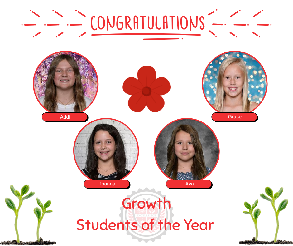 Growth Students of the Year graphic to congratulate four students.