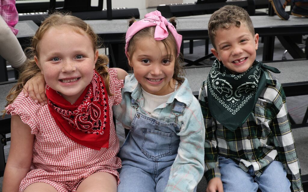 Students all dressed in flannel shirts, gingham, and bandanas for the Moosical. 