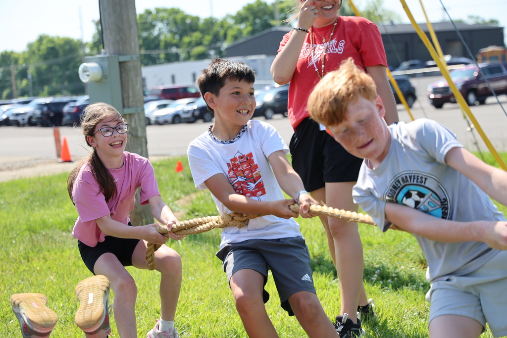 L.T. Ball students are intense as they compete in the tug-of-war.