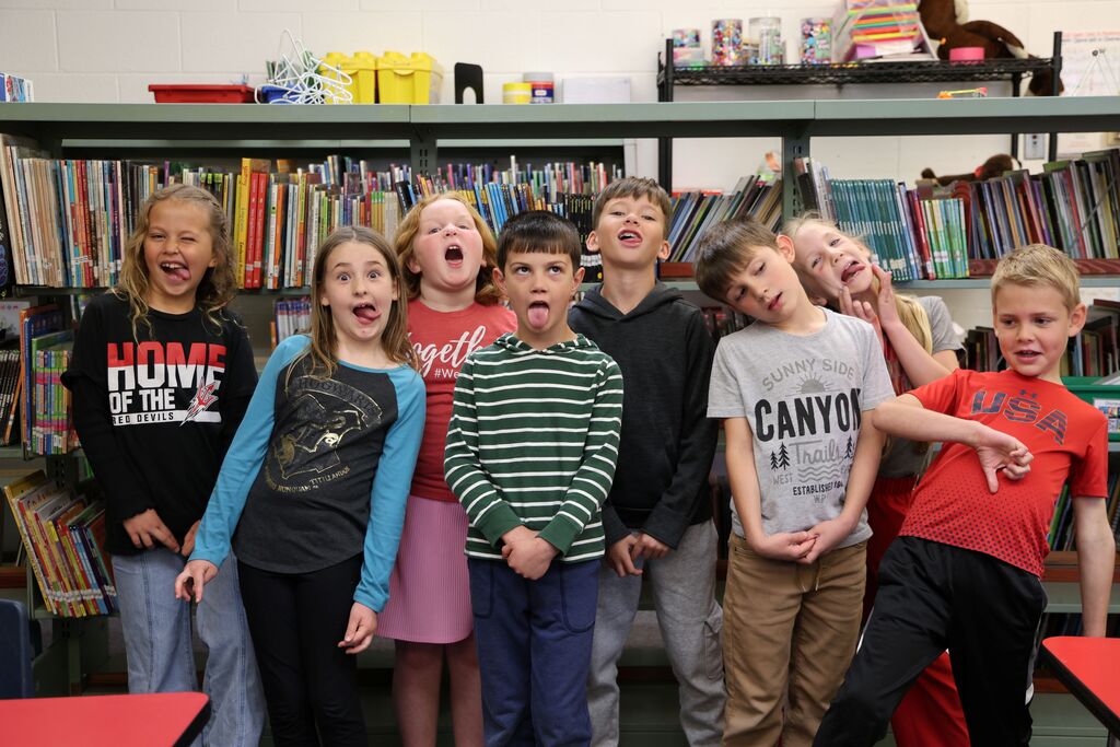 Broadway Elementary National Math Stars nominees get goofy for a photo.