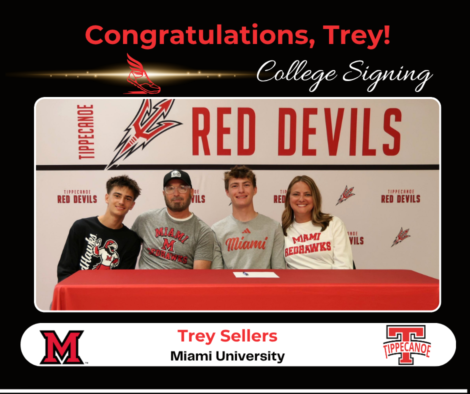 A Class of 2026 graduate with his family on his signing day for Miami University.