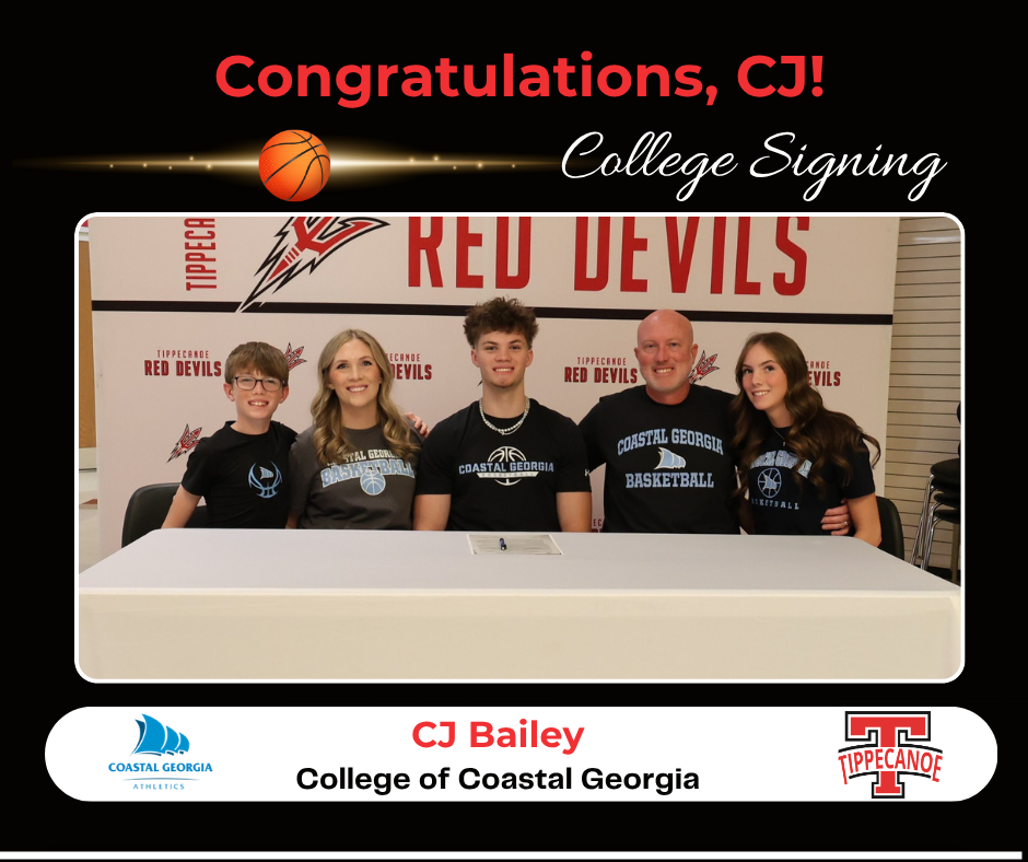 A THS Class of 2026 with his family on his college signing day for College of Coastal Georgia.