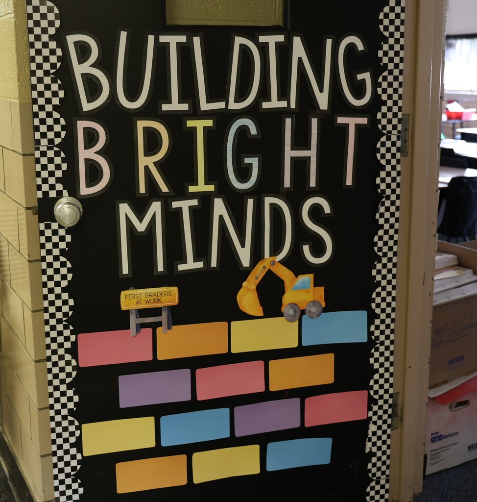 A classroom door is decorated for this year's theme Under Construction.