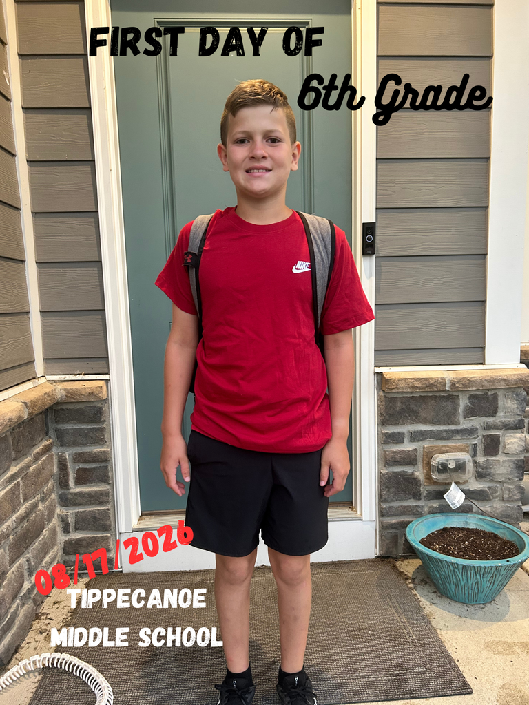 A student on the first day of a new school year.  