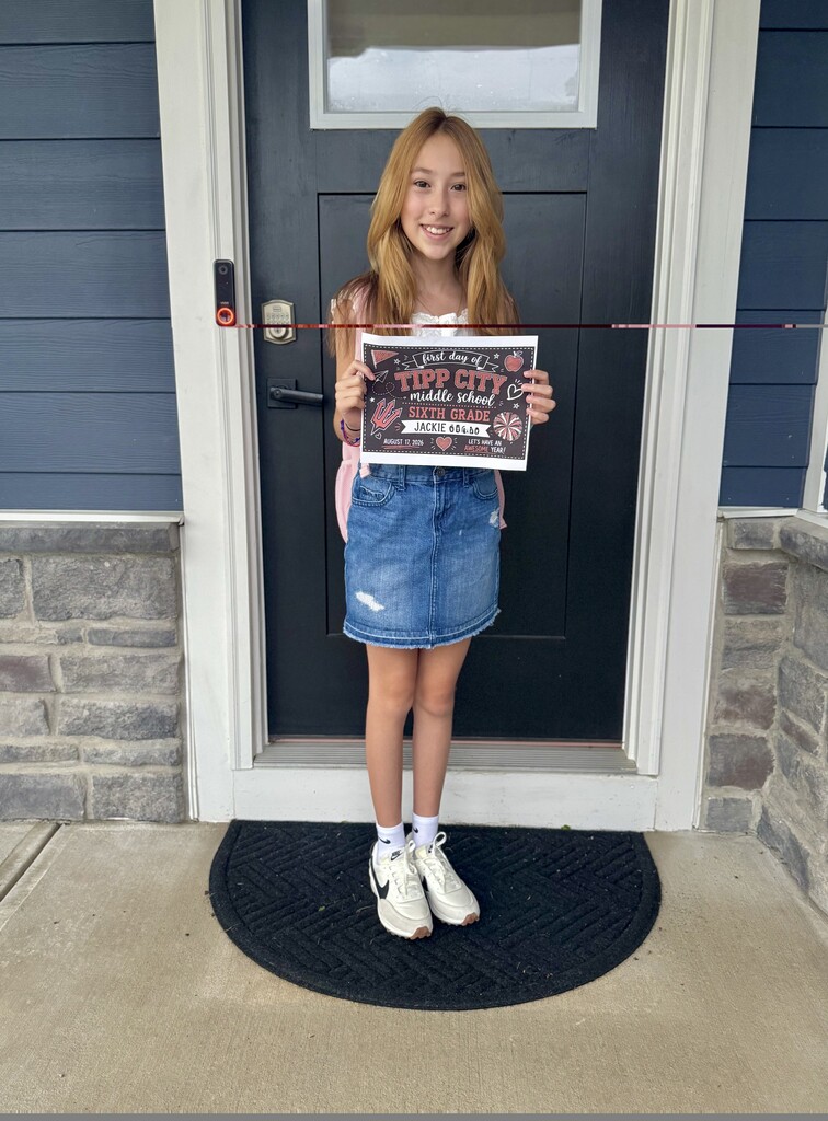 A student on the first day of a new school year.  