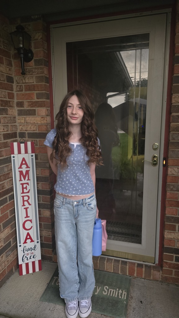 A student on the first day of a new school year.  