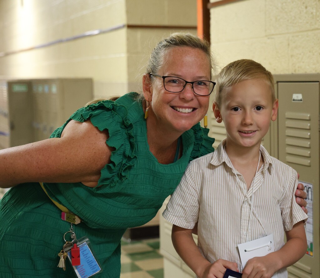 A Broadway Elementary student is all smiles on the first day of kindergarten.