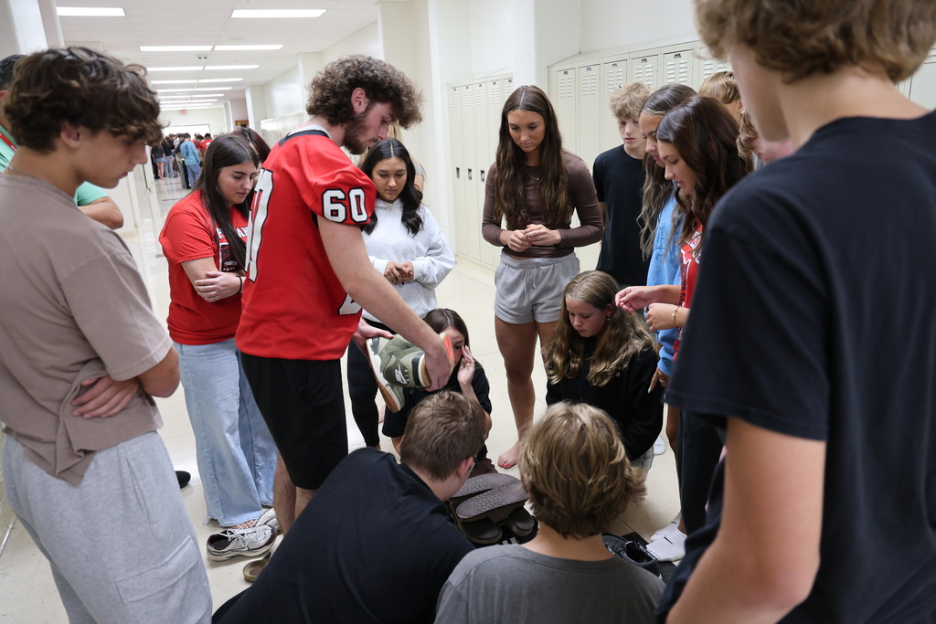 THS students build a tower using their use.