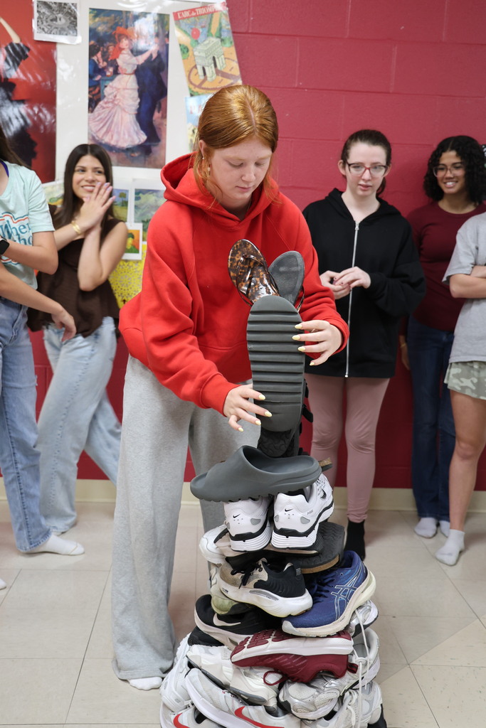 THS student build a tower using their shoes.
