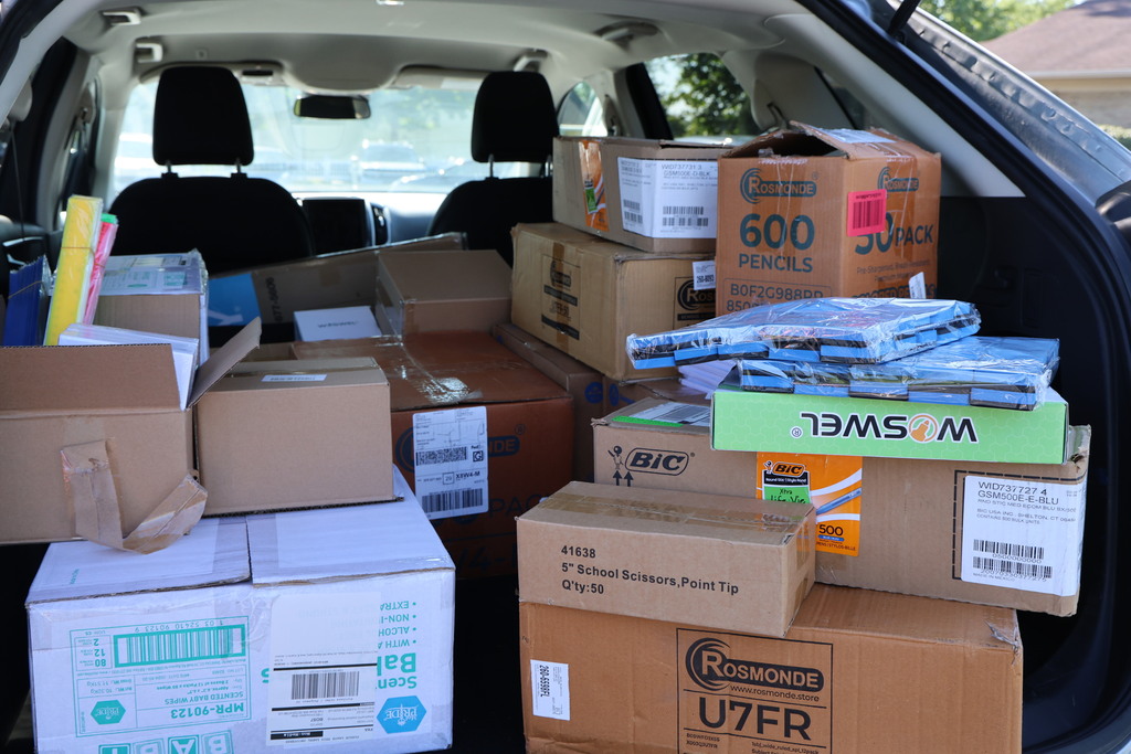 Donated school supplies.