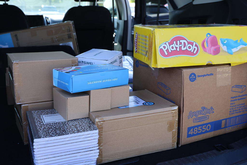 A donation of school supplies.
