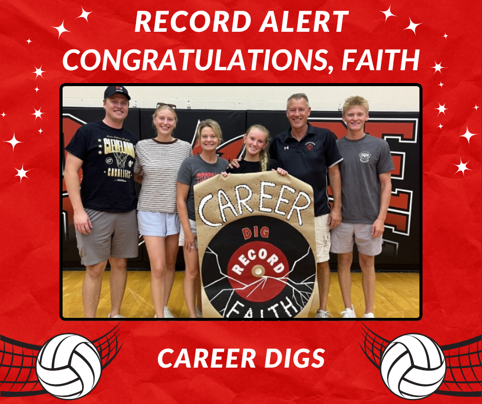 Congratulations graphic for THS volleyball player Faith who set a new school record.