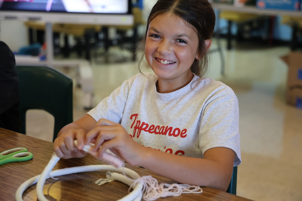 L.T. Ball fifth graders are learning how to weave a basket.
