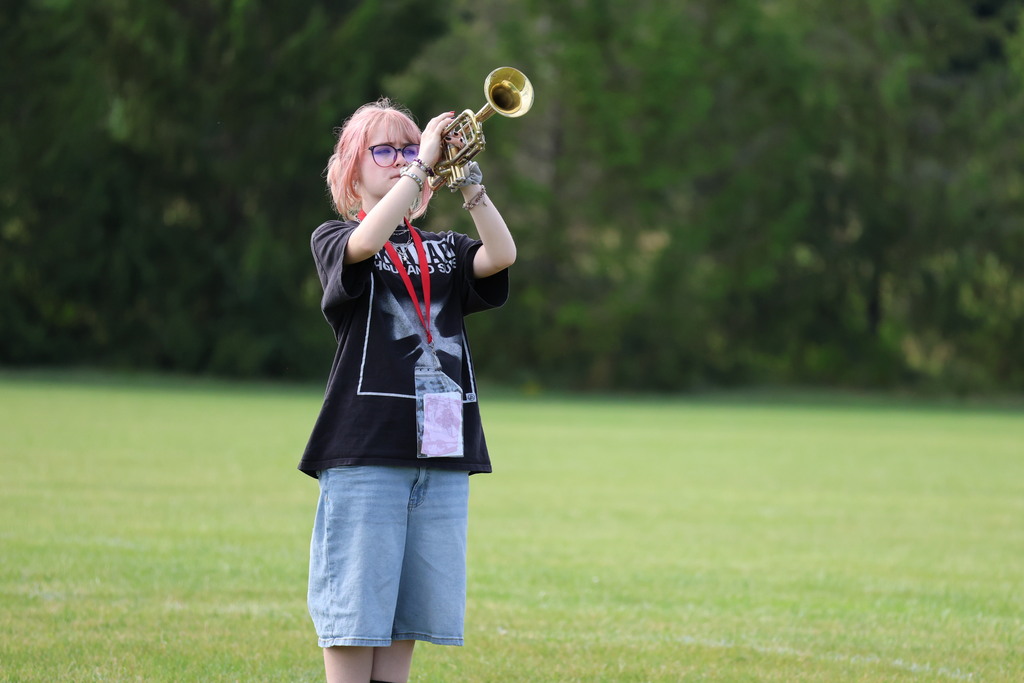 THS Marching Band student plays a solo during rehearsal.