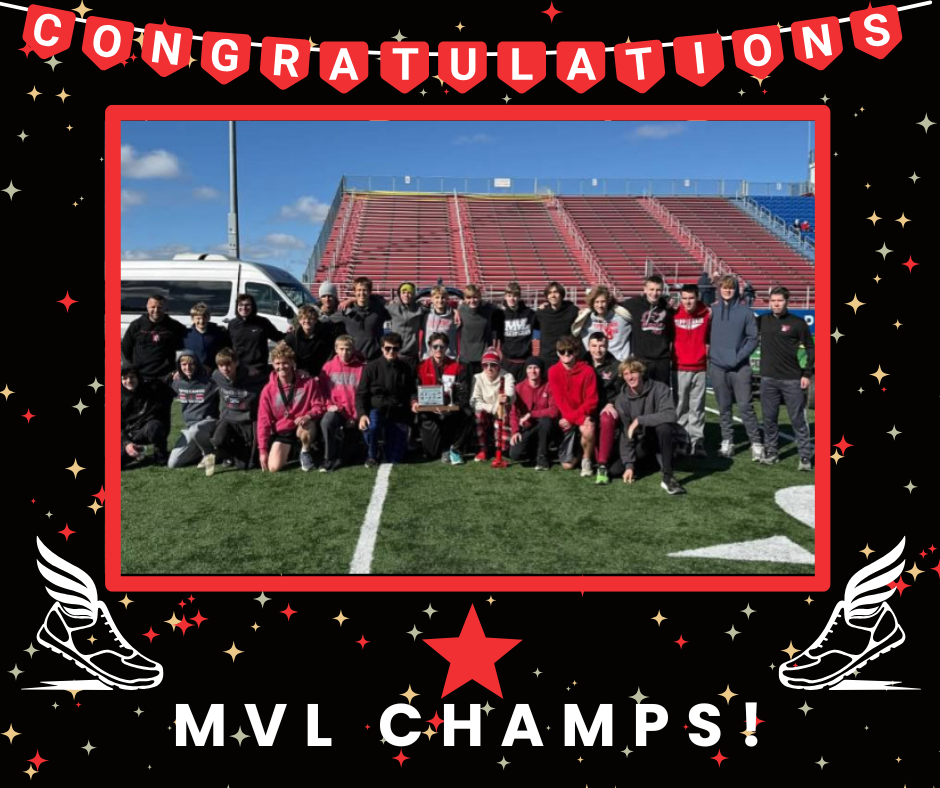 Graphic with team photo to congratulate our MVL champs in cross country.