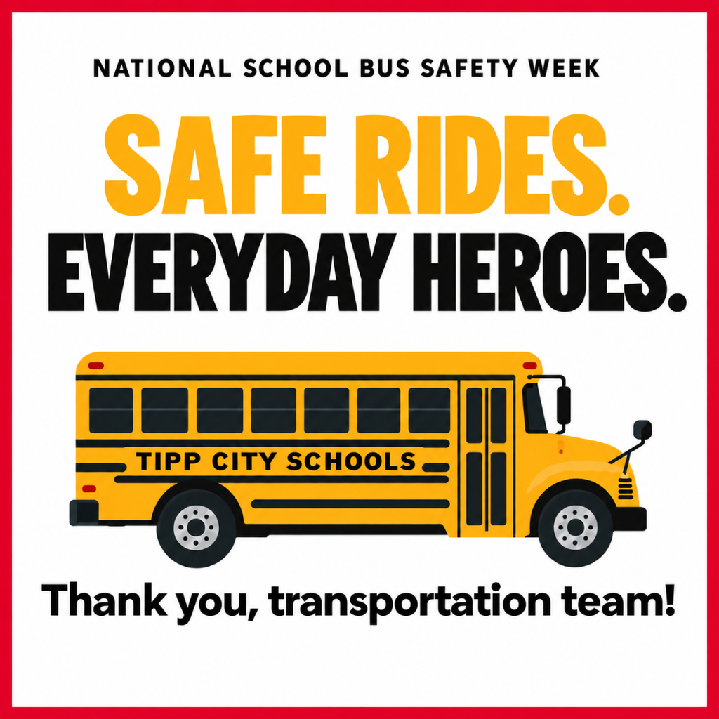 Graphic with a school bus to thank our drivers during National School Bus Safety Week.