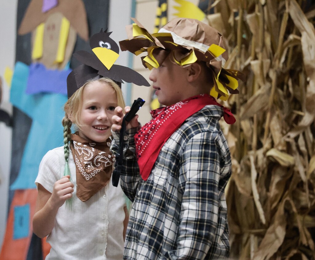 First graders are performing in the fall plays with great enthusiasm.