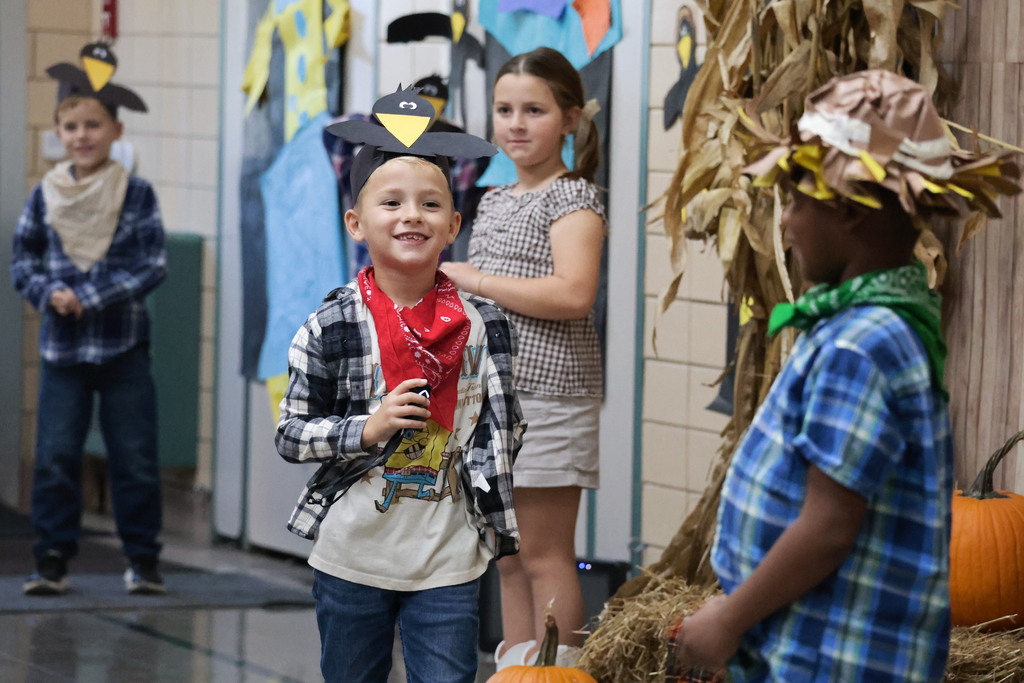A Broadway Elementary first grader performs his part in the fall play.