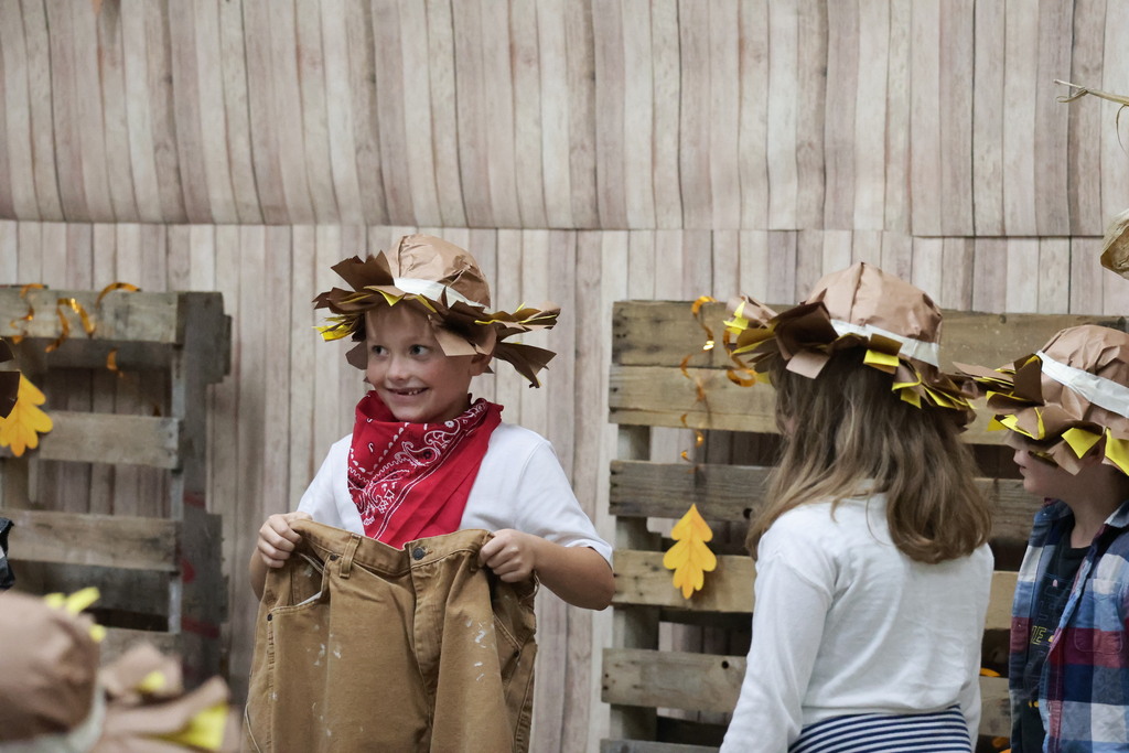 A Broadway Elementary first grader performs his part in the fall play.