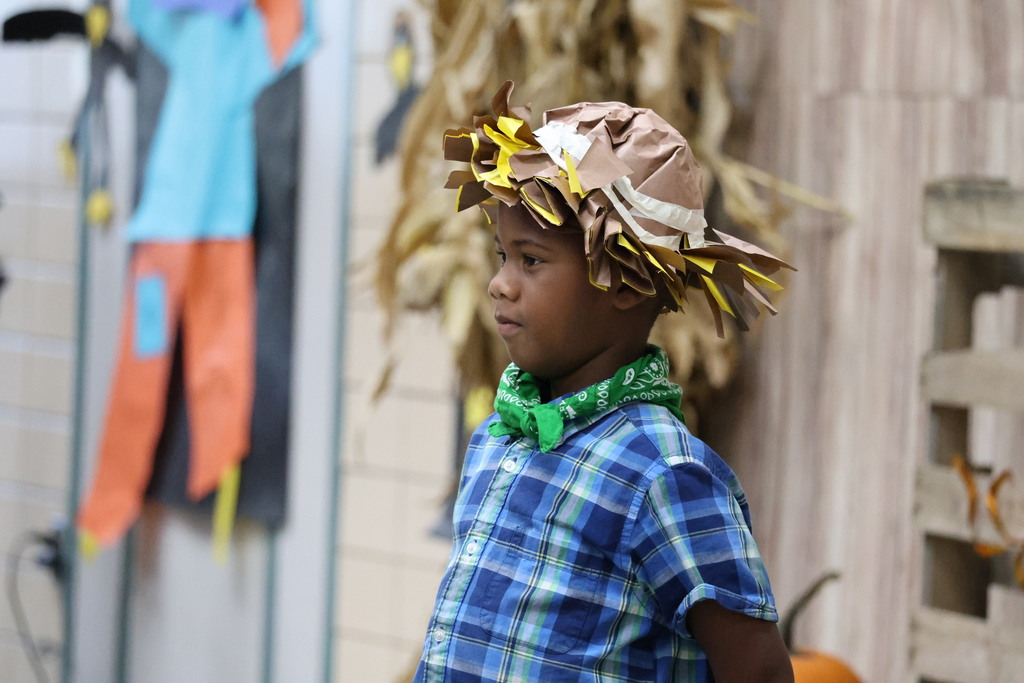 A Broadway Elementary first grader performs his part in the fall play.