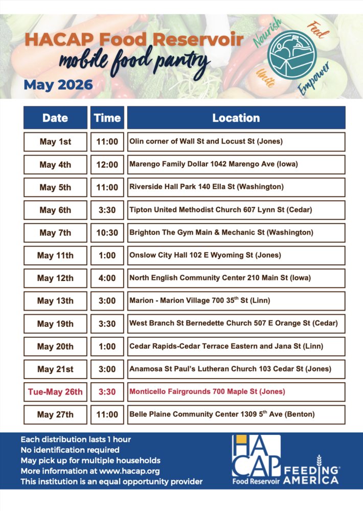 HACAP Mobile Food Pantry Dates