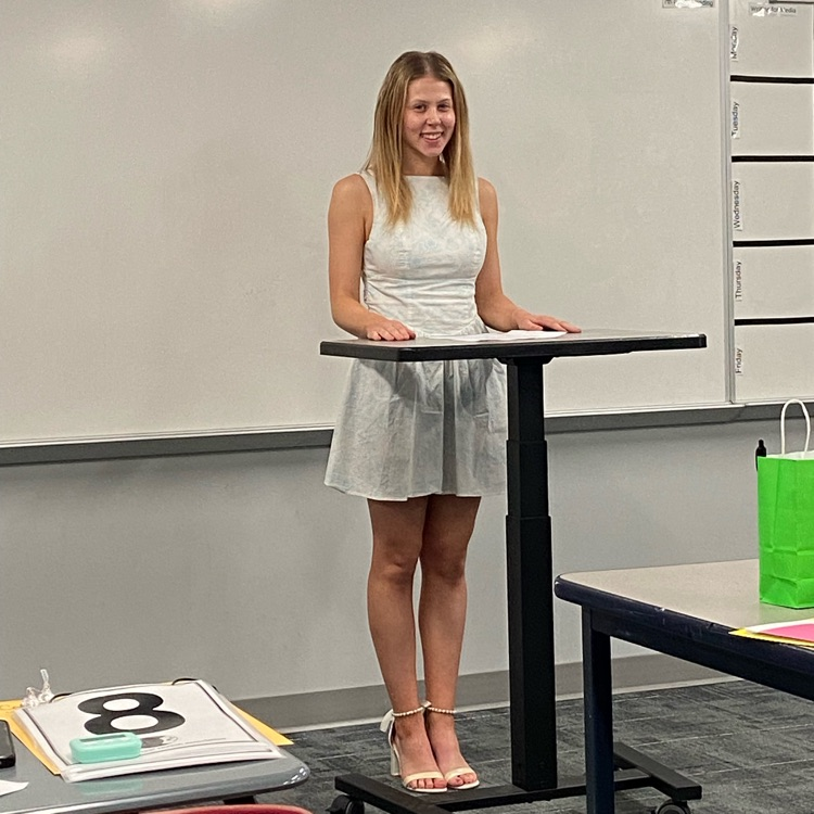 Emily Meier before her Original Oratory performance 