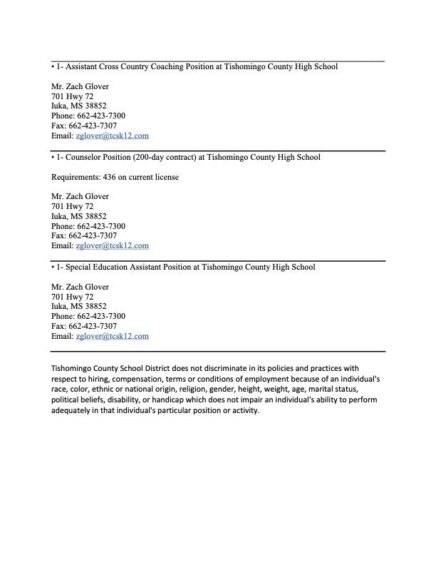 TCSD Position Openings July 22, 2026 part 2