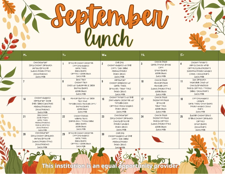 September 2026 Lunch