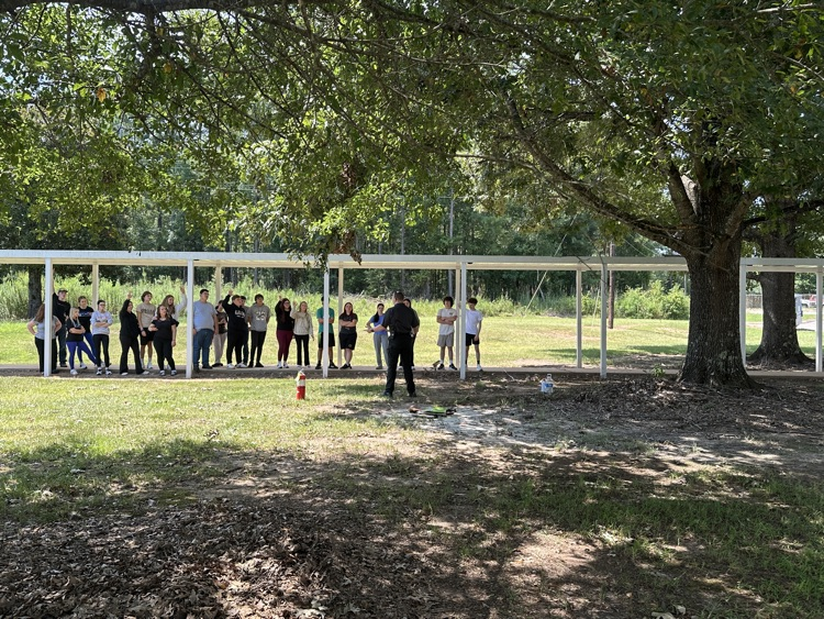 Lt. Jesse Gwin demonstrated fire extinguisher procedures .