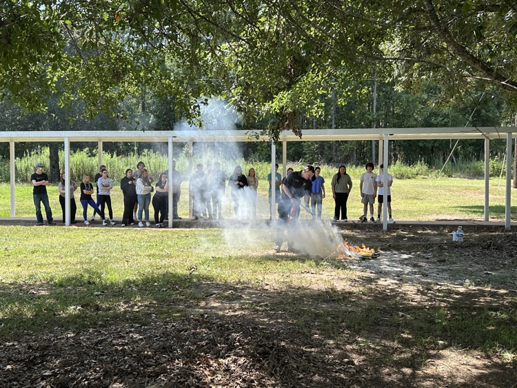 Lt. Jesse Gwin demonstrated fire extinguisher procedures.