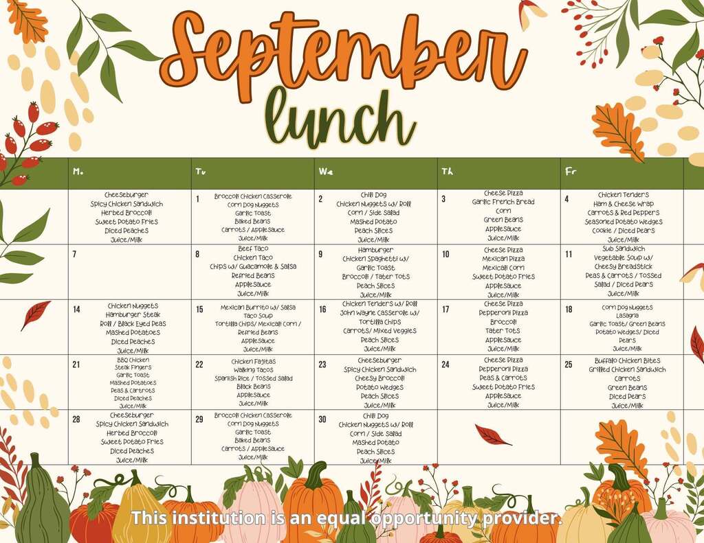 September Lunch Menu