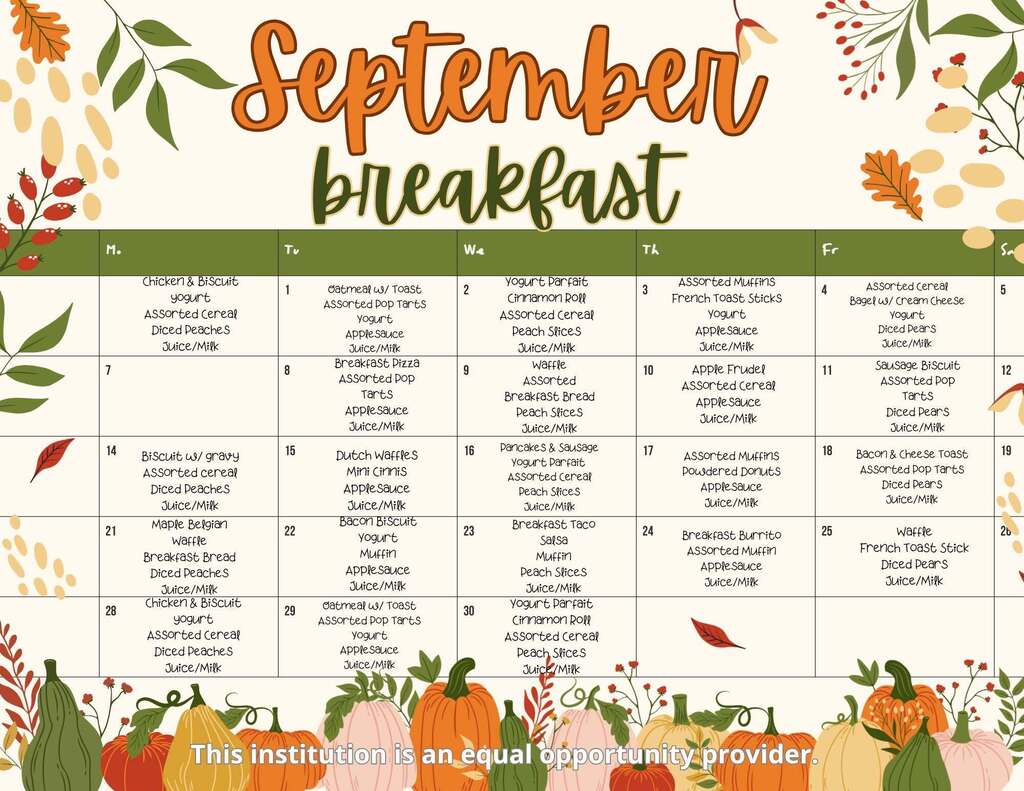 September Breakfast Menu