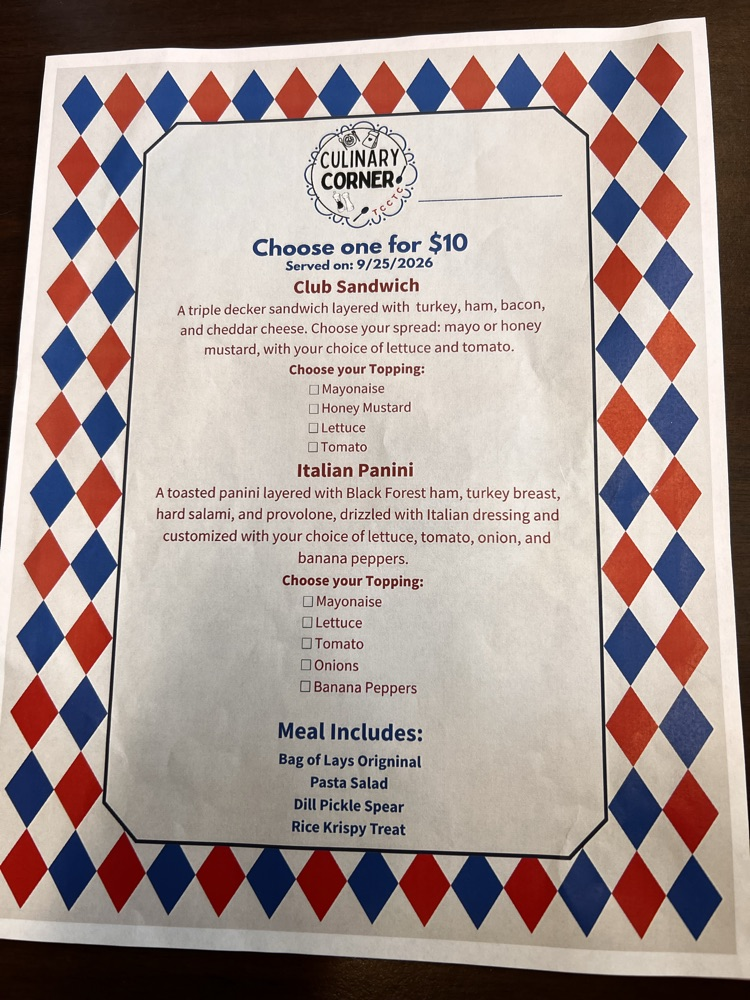 Menu from Week One